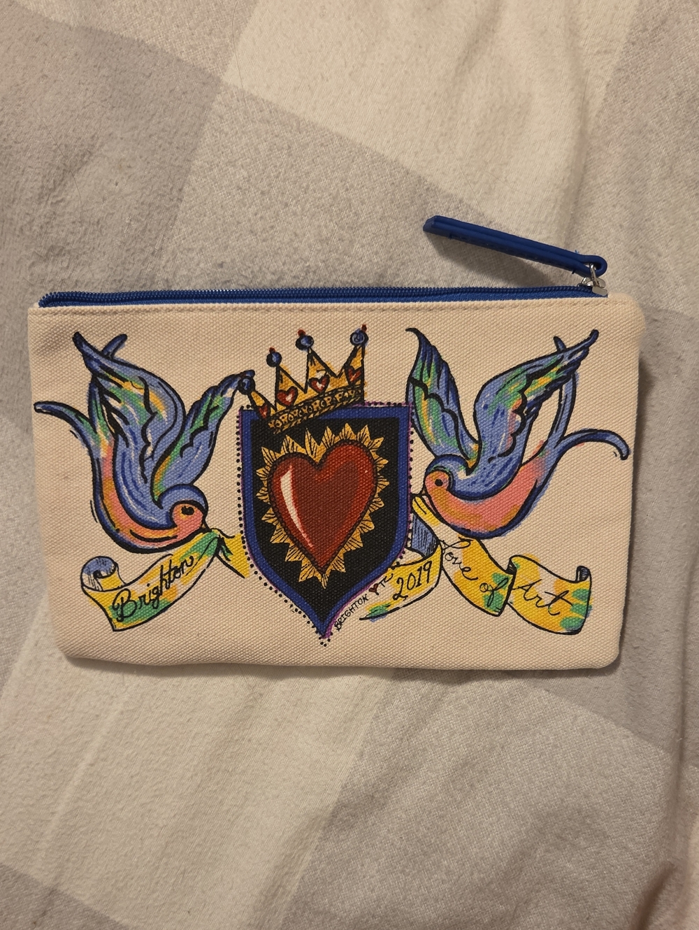 Brighton "Love Of Art" Cosmetic Pouch with Colorful Heart Crest and Birds